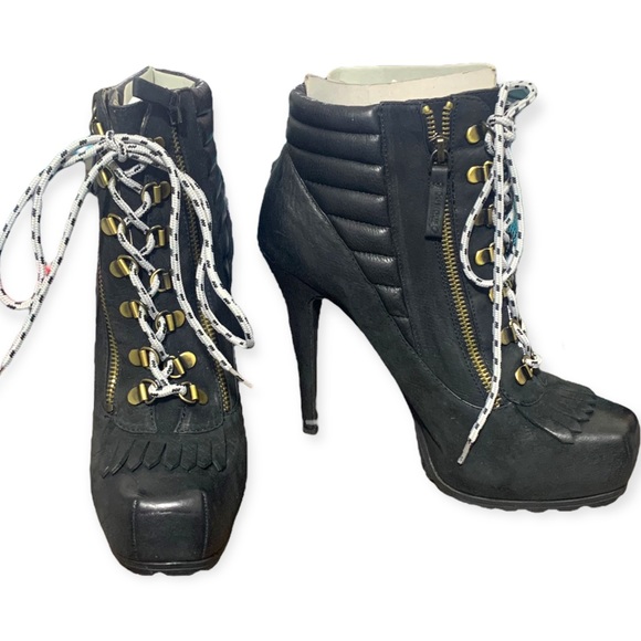 NEW‎ Boutique 9 Lace up stiletto heel platform ankle boots . Sz 9.5 Leather - Picture 2 of 12